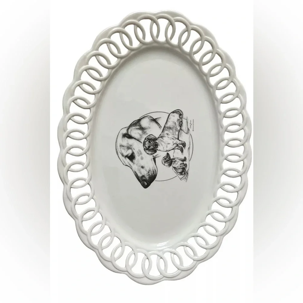 Large White 16” Decorative Dachshund Platter New - Picture 4 of 6